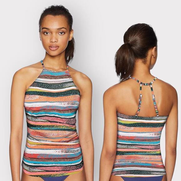 Anne Cole NEW High Neck Tankini Swim Top  sz XS Teal Pink Coral White Green NWT - Picture 1 of 7